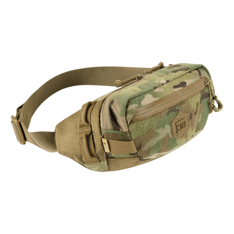 M-Tac Elite Hex belt bag in camouflage with Cordura material, two compartments and a waterproof zipper. Ideal for daily use or tactical gear.