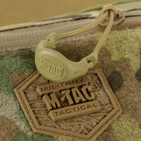 M‑Tac Elite Hex belt bag close-up of logo and zipper details in tactical design, perfect for daily use or gear.
