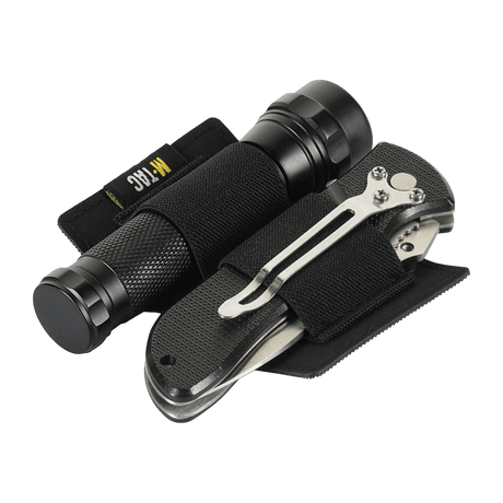 Black M-Tac Modular Insert Small (2 sections) with elastic straps securing flashlight and knife in polymer composite for bag
