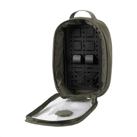 M-Tac Module Insert Molle 11x19, Laser Cut in an open bag, showing interior with dedicated compartments for EDC kit.