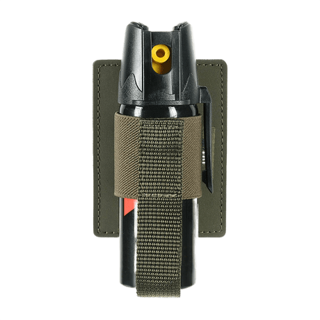 M-Tac modular insert for pepper spray in durable polymer composite with elastic strap closure and Velcro mounting for secure storage.