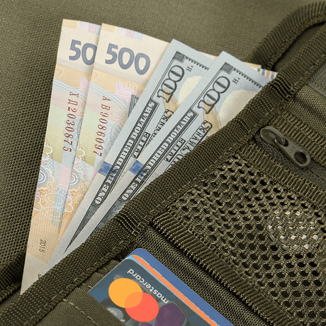 M-Tac Wallet Elite Gen.II Hex with cash and cards in durable material.
