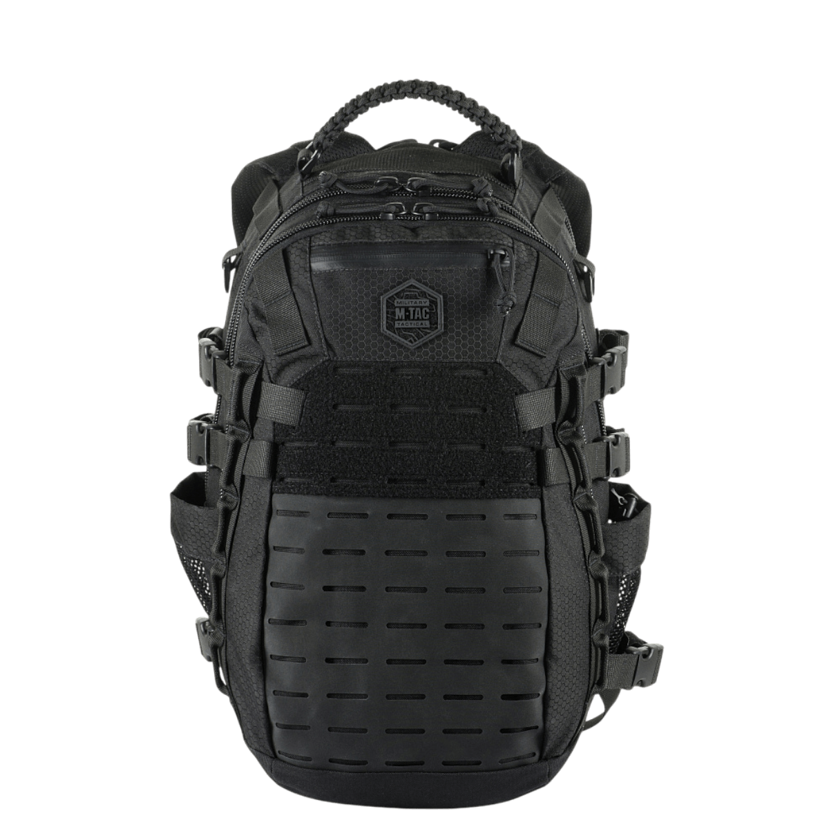M-Tac Mission Rygsæk Elite Hex med ergonomisk design, lavet af Cordura 1000D, udstyret med MOLLE LASER CUT-system til fleksibilitet.
