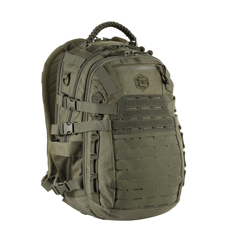 M-Tac Mission Backpack Elite Hex in olive green Cordura with LASER CUT system for expansion, ergonomically designed for durability and functionality.