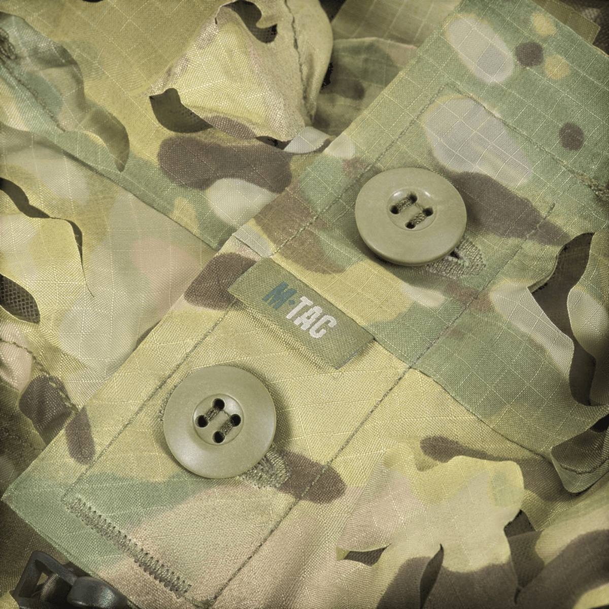 M-Tac Alder Camouflage Suit med ripstop nylon materiale og Laser Cut teknologi til camouflage i ujævnt terræn, velegnet til snigskytter.