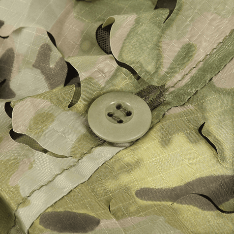 M-Tac Alder Camouflage Suit detail of ripstop material and camouflage button, shown in gallery position 1
