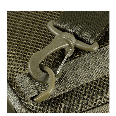 Detail of M-Tac Cross Bag Slim Elite Hex with YKK buckle and Cordura Hex fabric.
