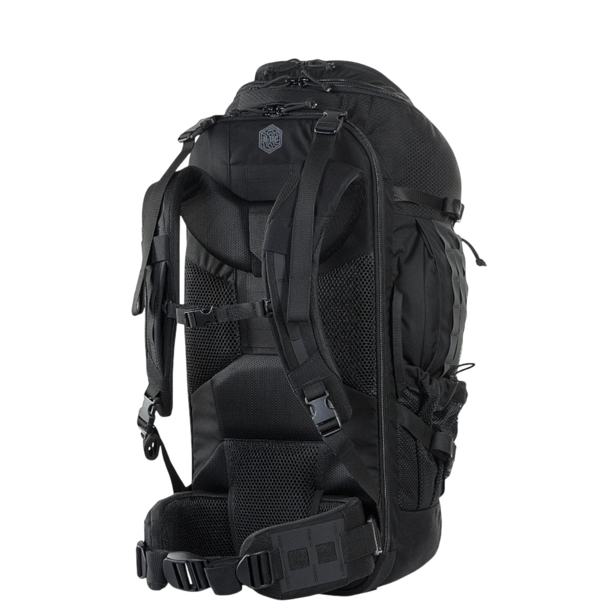 M-Tac Rygsæk Large Elite Hex Gen. IV i sort, lavet af slidstærk Cordura, med ergonomisk design til alsidig brug og opbevaring.
