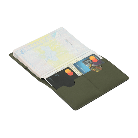 M‑Tac passport cover in polymer composite with vertical 'Passport' print, internal card pockets and stylish logo, suitable for travelers.