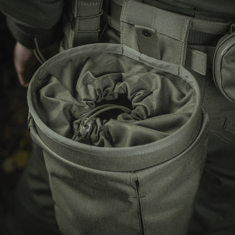M‑Tac magazine pouch Dump Pouch Lite Elite mounted on belt, showing robust Cordura 500D material and quick-pull closure.