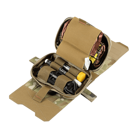 M-Tac Horisontal Medic Lomme Large Elite i multicam med indvendig IFAK organizer, NIJ-certificeret, vist i galleri position 1, åben taske.