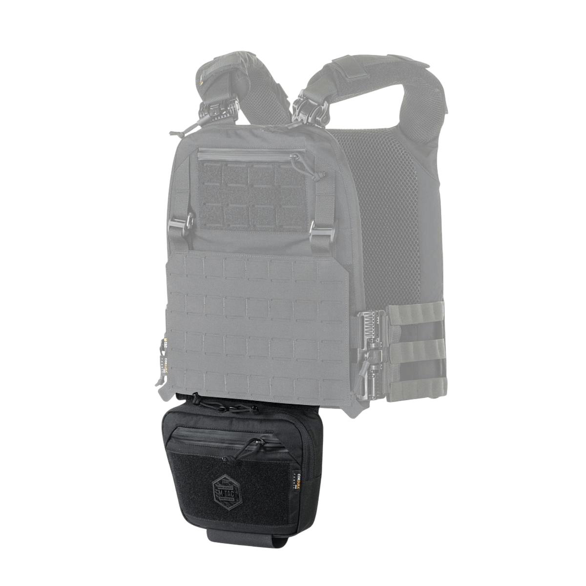 M-Tac Large Elite Gen.II Skuldertaske i sort Cordura 500D med YKK lynlåse, taktisk design, og front Velcro-panel.