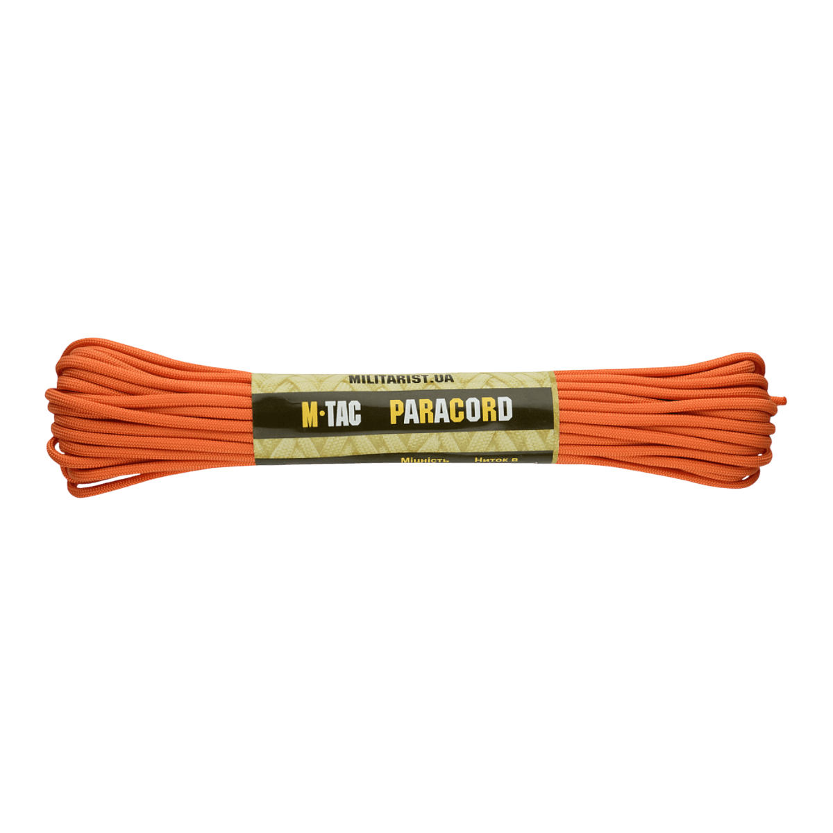 M-Tac Paracord 550 Type III 15 m orange nylon til friluft og nødbrug, stærk og alsidig, længde 15 m, brudstyrke 240 kg.
