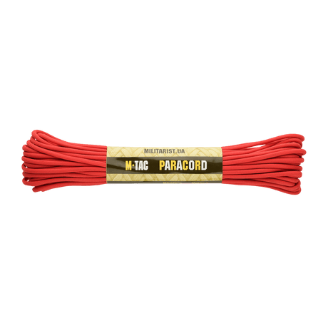 M‑Tac Paracord 550 Type III 15 m rød nylonkordel til friluft og reparationer. 240 kg brudstyrke, 7 kerne nylontråde.