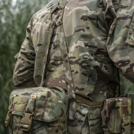M-Tac Shoulder Straps for Tactical Belt Laser Cut in camouflage Cordura, NIJ-certified, shown in gallery position 1 for increased carrying comfort.
