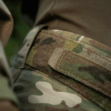 Close-up of M-Tac Internal Tiger Belt in use, for military and tactical gear, made of Cordura 500D with Velcro closure.