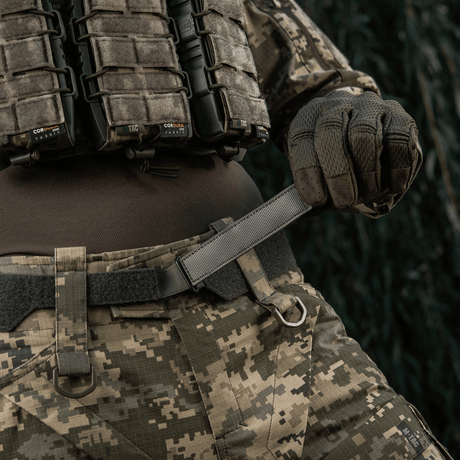 M-Tac Internal Tiger Belt, tactical belt in Cordura 500D with Velcro, for military gear and stability, shown on uniform.
