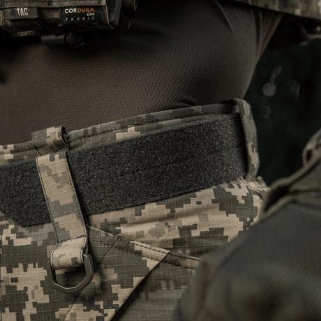 M-Tac Internal Tiger Belt in Cordura 500D with Velcro fastening, for military use with tactical gear, shown on a camouflage uniform.