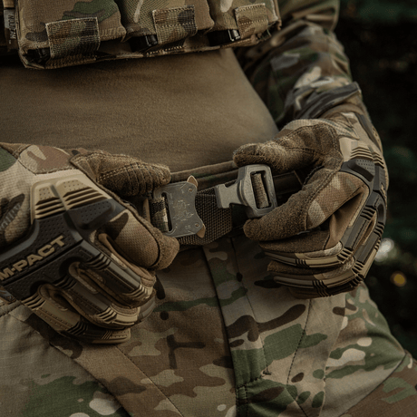 M-Tac Cobra Buckle Tactical Belt Laser Cut in use, designed for military and police, with 40 mm Cordura Squadron and AustriAlpin COBRA buckle.