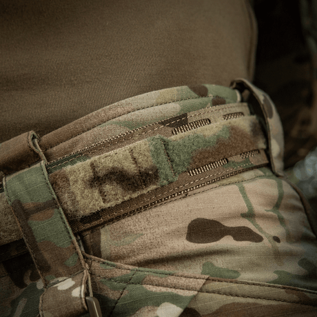 M-Tac Cobra Buckle Tactical Belt Laser Cut mounted on a camo uniform for military and police gear. Materials: Cordura Squadron, 40 mm nylon webbing.