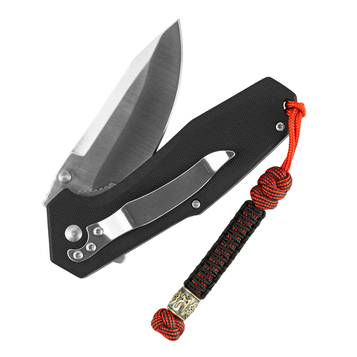 M-Tac Lanyard Scandinavian Mannaz med paracord og skandinavisk perle på en lommekniv