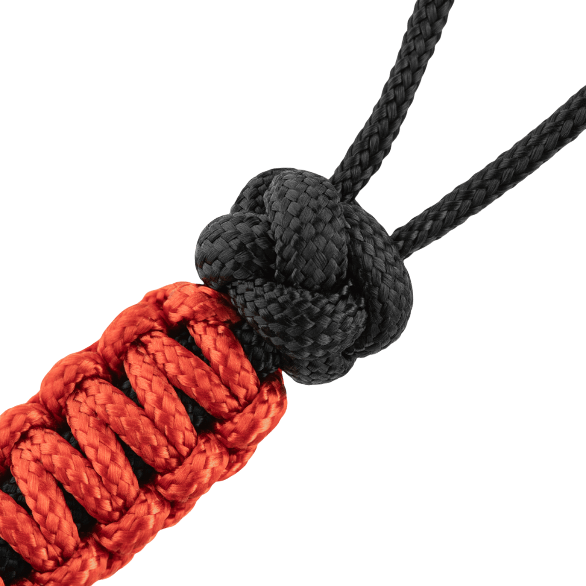 M-Tac Lanyard Scandinavian Small Chinese Knot i rød og sort paracord med skandinavisk perle, velegnet til knive og lommelygter.