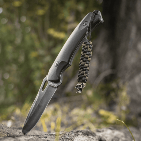 M-Tac Knife Lanyard Helix Skull with braided paracord, adds style to the pocket knife and acts as a flexible handle extension.