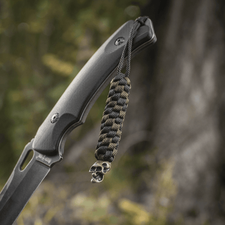 M-Tac Knife Lanyard Helix Skull on a knife, braided paracord adds style and function with a distinctive skull design.
