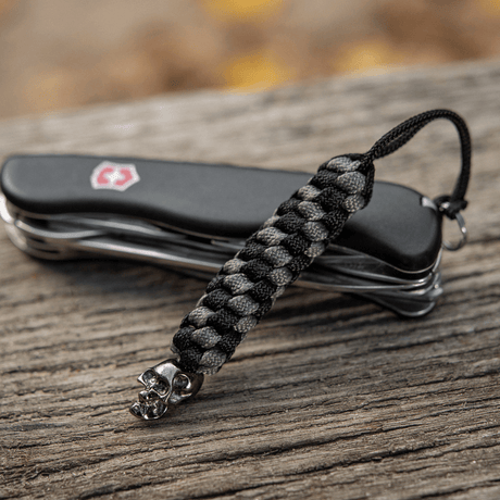M-Tac Knife Lanyard Helix Skull braided paracord for pocket knives with stylish skull design, flexible handle extension.