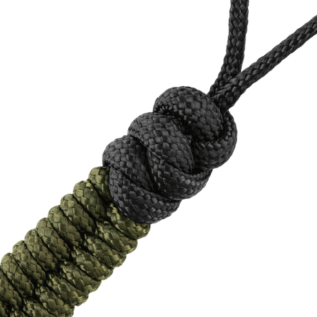 Green and black M-Tac Viper Cylindre Lanyard Stainless Steel with decorative Scandinavian bead, made of coiled paracord.