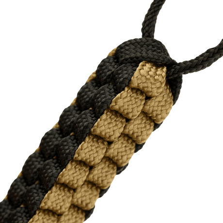 M-Tac Knife Lanyard Cuboid Skull in braided paracord with Cuboid Skull bead, black and beige design, practical for knives.