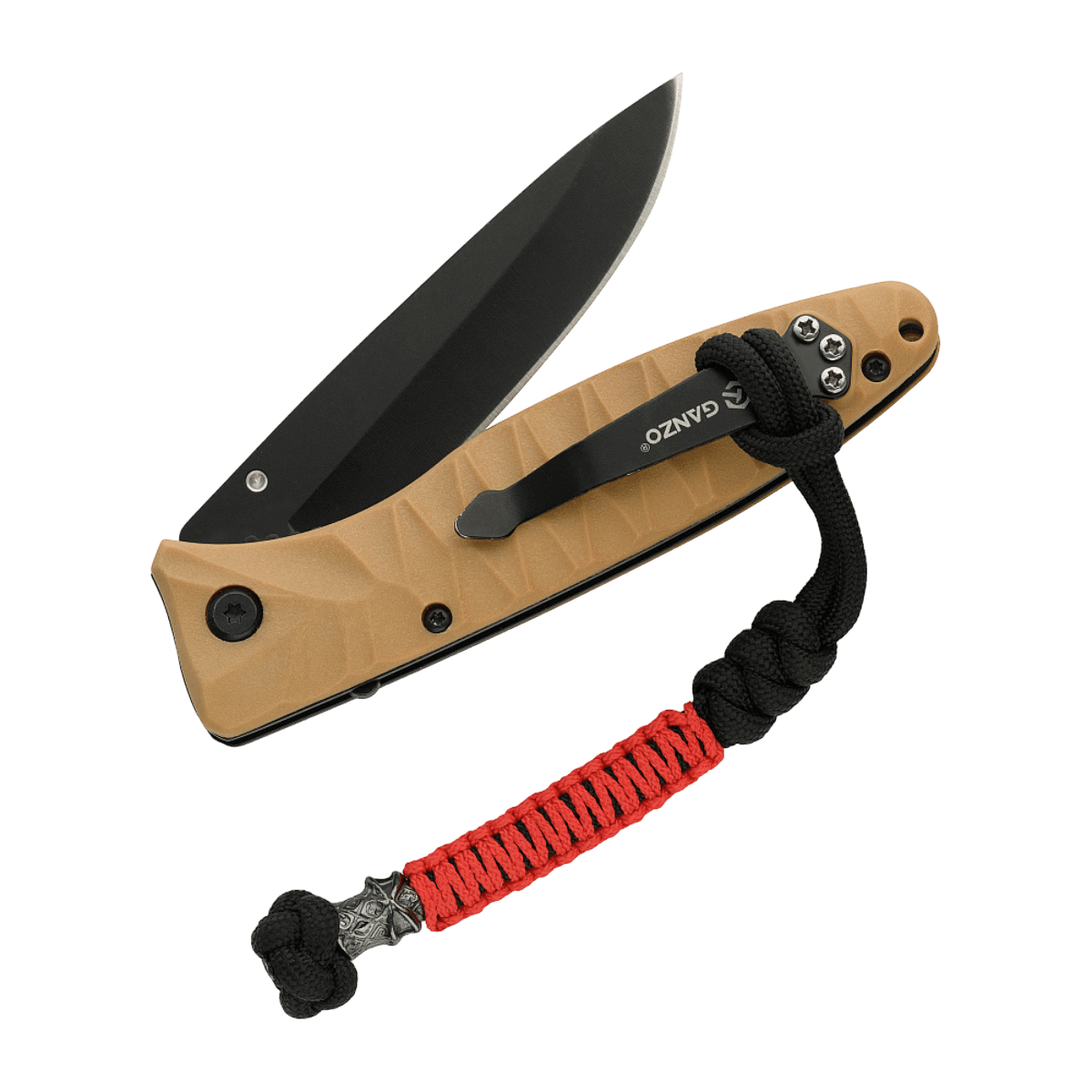 M-Tac Ninja Ver.2 Lanyard med paracord 550 og ninja-motiv fastgjort til en kniv. Stilfuldt tilbehør til løfteknive, lygter og små genstande.