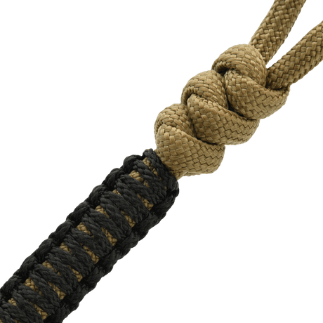 M-Tac Ninja Ver.2 Lanyard in black and tan braided paracord, perfect for knives and other gear.