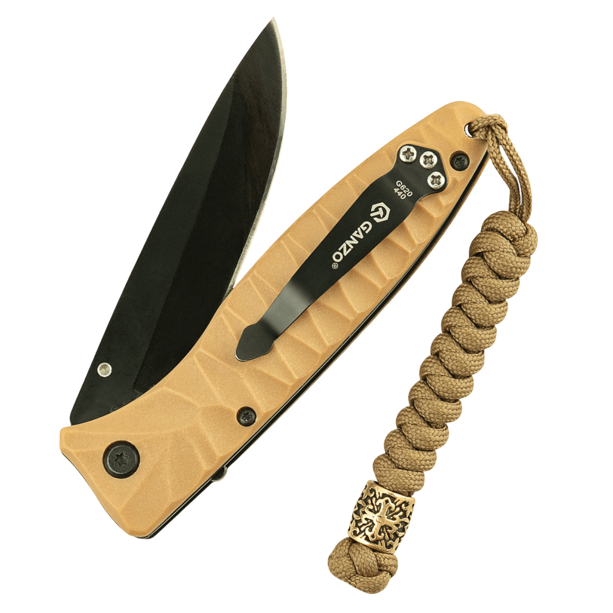 M-Tac Viper Lanyard Scandinavian på en foldekniv, skandinavisk design med flettet paracord og Viper-perle