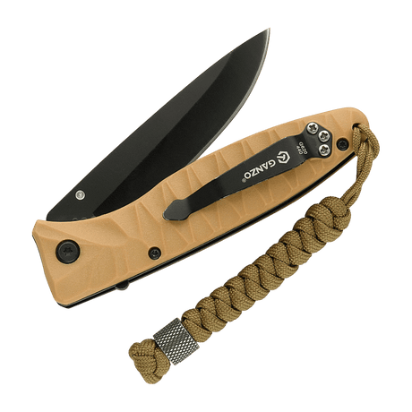 M-Tac Viper Lanyard Stainless Steel with braided paracord and stainless steel bead, mounted on a knife for quick access and a stylish look.