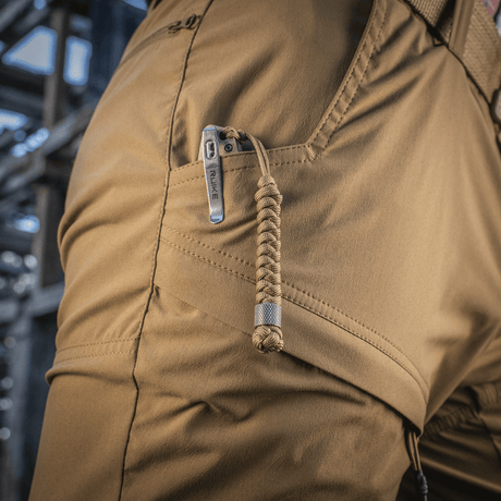 M-Tac Viper Lanyard Stainless Steel attached to knife, braided paracord, stainless steel, quick access to gear.