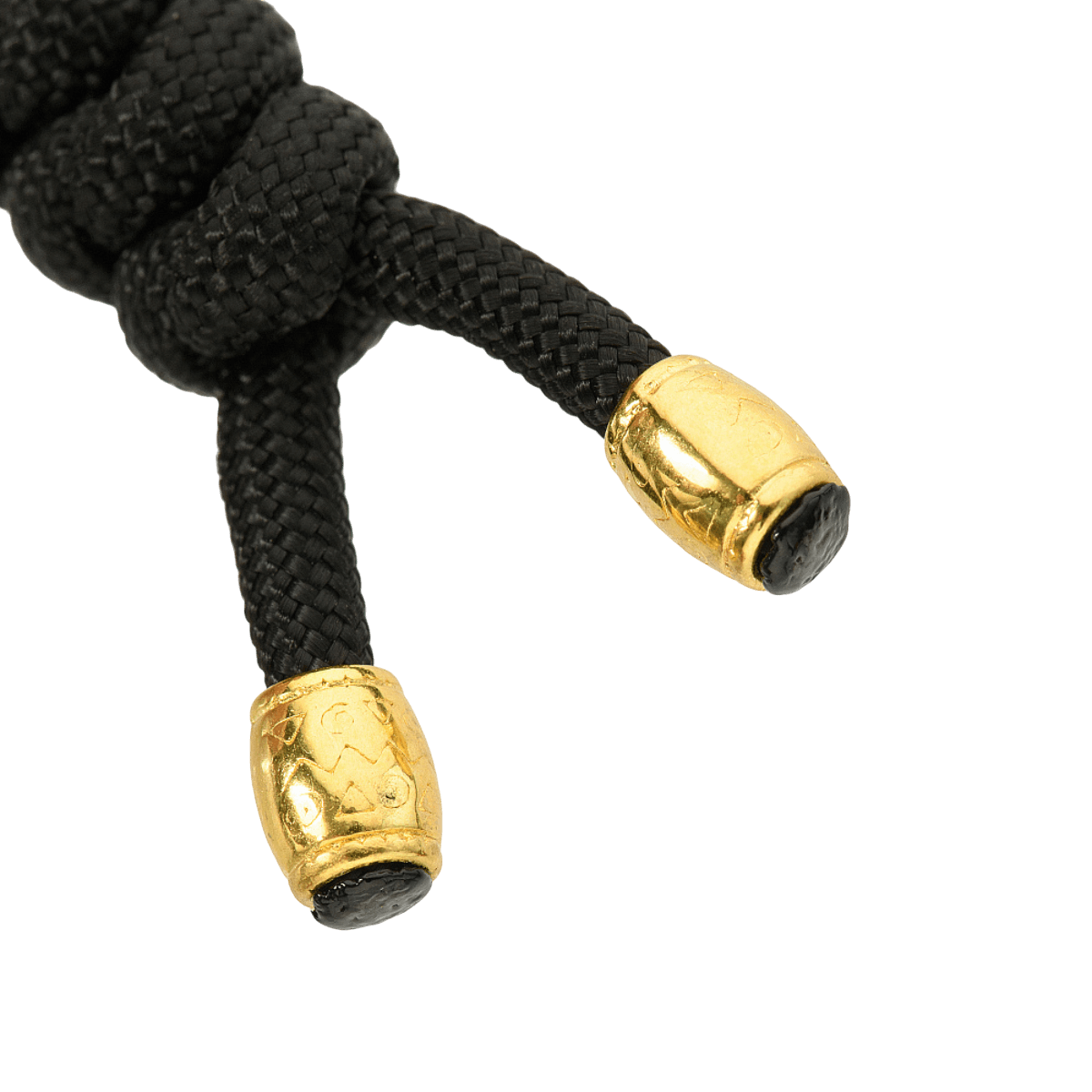 M-Tac Zeus Lanyard i flettet paracord, sort med gyldne ender, stilfuldt og praktisk knivtilbehør.