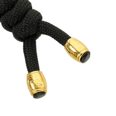 M-Tac Zeus Lanyard in braided paracord, black with gold ends, stylish and practical knife accessory.