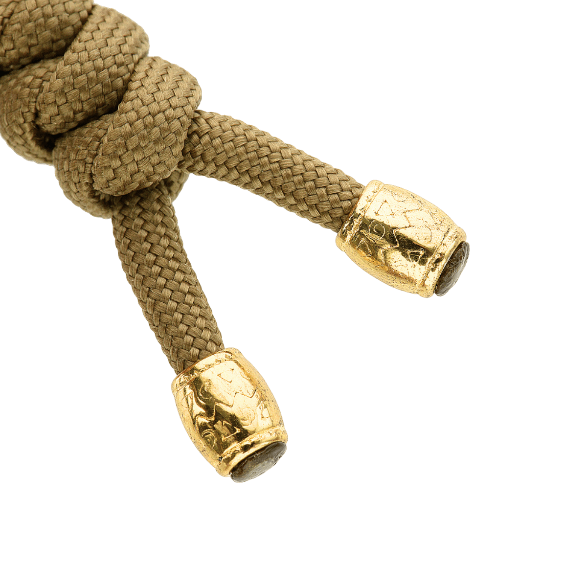 M-Tac Zeus Lanyard i flettede paracord med stilfulde guldender, perfekt til knive, lygter og udstyr. Fleksibel forlængelse til hurtig adgang.