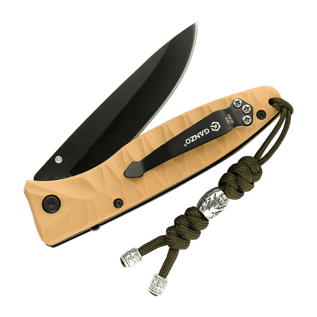M-Tac Zeus Stainless Steel Lanyard attached to a knife with braided paracord and decorative bead for quick access and functionality.