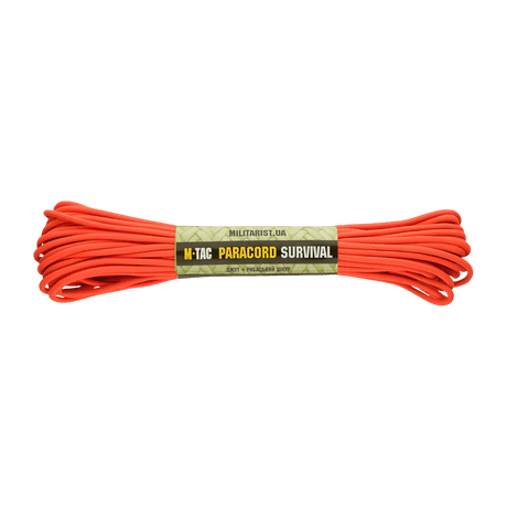 M-Tac Paracord Survival 15m in orange, strong and lightweight nylon paracord with 7 core strands, designed for survival and outdoor use.