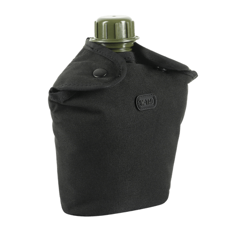 M-Tac Flaskeholder MOLLE for tactical hiking, black polyester, PVC coating, 120x70x170 mm, with drainage hole and MOLLE system.