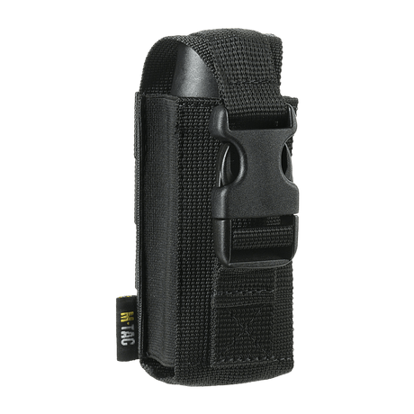 M-Tac Gasdåseholder Vertikal in black, suitable for easy access, with Woojin lock, adjustable to gas canister size, mountable with MOLLE system.