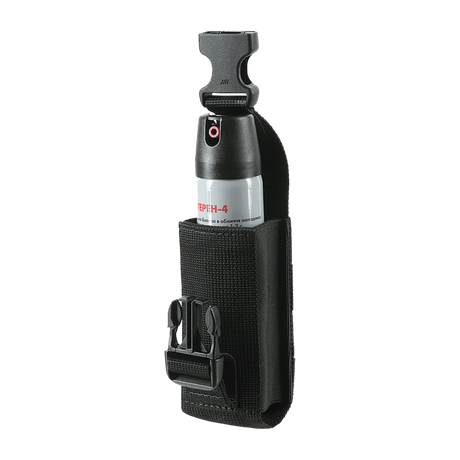 M-Tac Gasdåseholder Vertikal with MIL-SPEC strap and Woojin lock, shown mounted and ready for use.