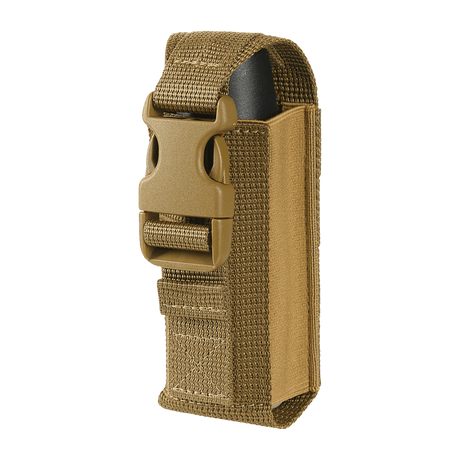 M-Tac Gasdåseholder Vertikal with MOLLE system and Woojin lock, made from MIL-SPEC strap and elastic band for protective equipment.