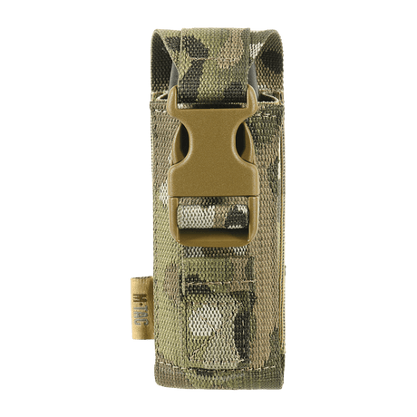 M-Tac Gasdåseholder Vertikal in camouflage colors with Woojin lock for secure mounting on MOLLE system, made from MIL-SPEC strap.
