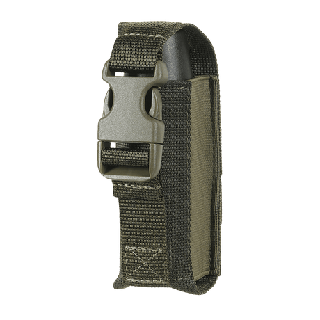M-Tac Vertical gas canister holder with Woojin buckle, attaches via MOLLE system, made of durable MIL-SPEC materials.