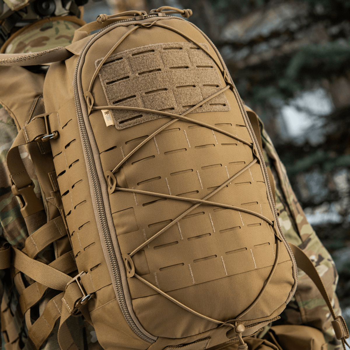 M-Tac Rygsæk Sturm Elite Gen.II med MOLLE Laser Cut system og elastisk front, designet til kortvarige selvforsynende ophold i felten.