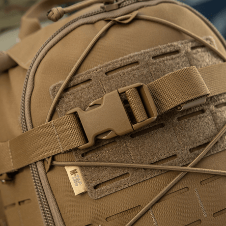 M-Tac Sturm Elite Gen.II backpack with Cordura material and MOLLE system, designed for self-sufficient stays and field gear, close-up.
