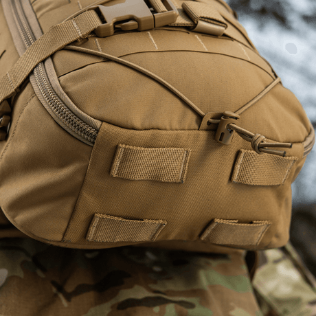 M-Tac Sturm Elite Gen.II backpack with durable Cordura material, MOLLE system and bungee cord for extra gear.